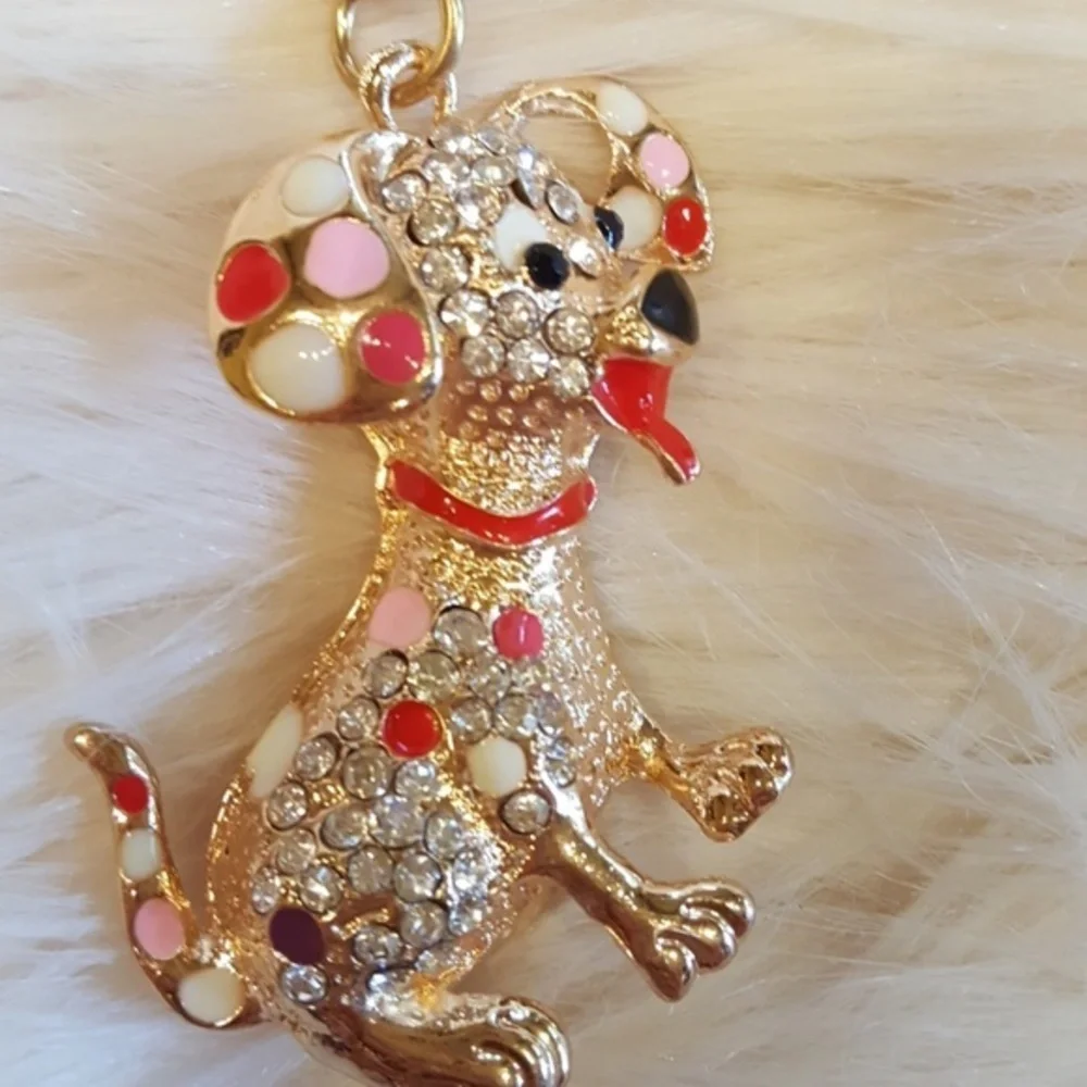 ROSEGOLD RED PINK YELLOW BLING DOG WITH RED TONQUE‎ PUPPY KEYCHAIN